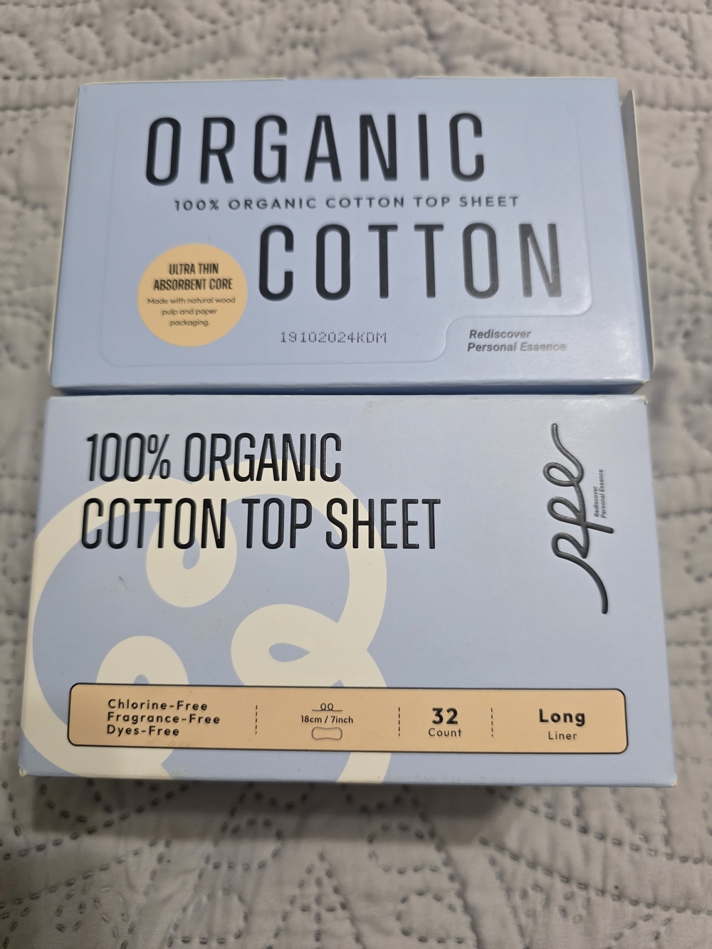 2 BOXES Organic Cotton Top Sheet Liners - Light Blue - 32 Count